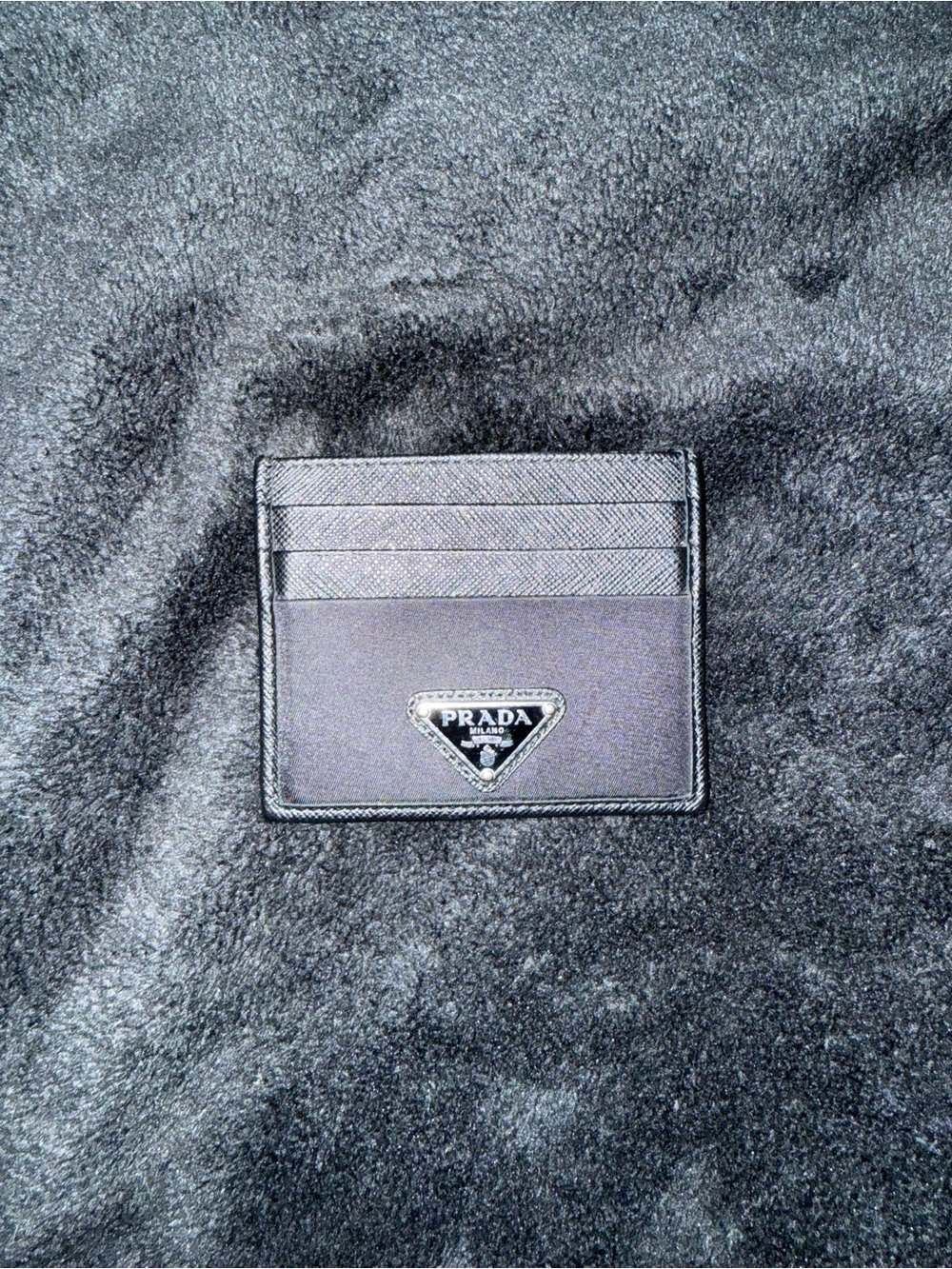 Prada Black Nylon & Leather Card Holder with Triangle Logo